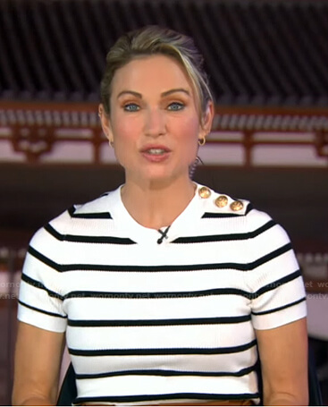 Amy's white striped short sleeve top on Good Morning America