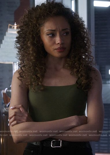 Astra's green square neck tank top on Legends of Tomorrow