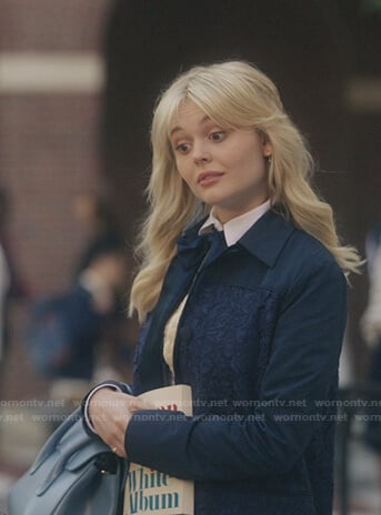 Audrey's navy lace panel coat on Gossip Girl