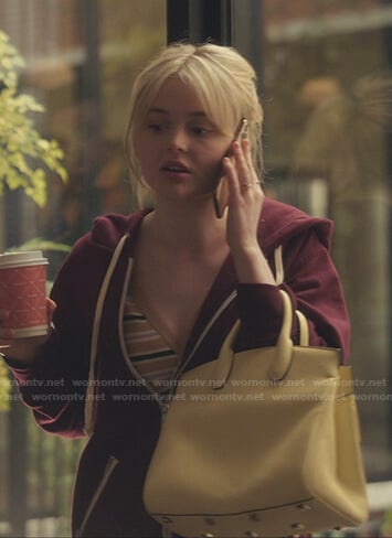 Audrey's striped v-neck sweater and yellow bag on Gossip Girl