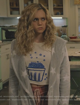Courtney's gray star print robe on Stargirl