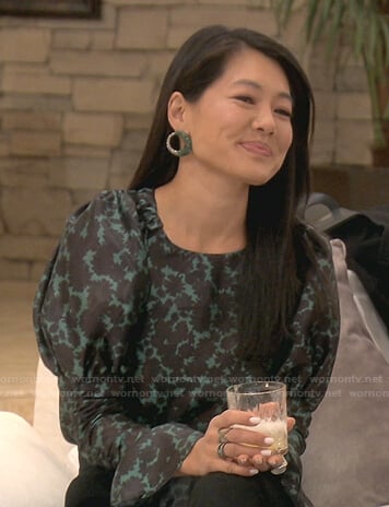 Crystal's black and green floral top on The Real Housewives of Beverly Hills