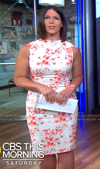 Dana Jacobson's rose print sleeveless dress on CBS This Morning