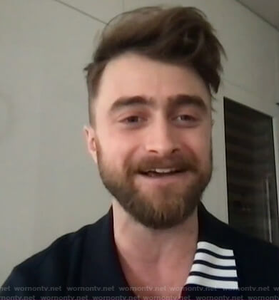Daniel Radcliffe's navy striped collar polo shirt on Today
