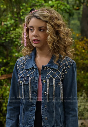 Destiny's rhinestone embellished denim jacket on Bunkd