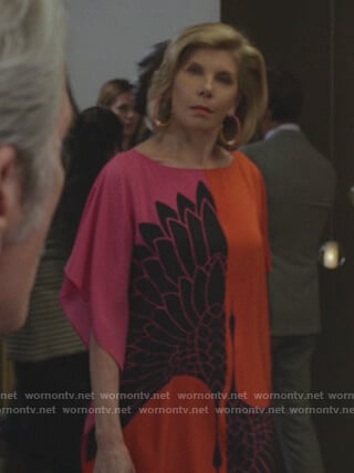 Diane's colorblock crane print dress on The Good Fight