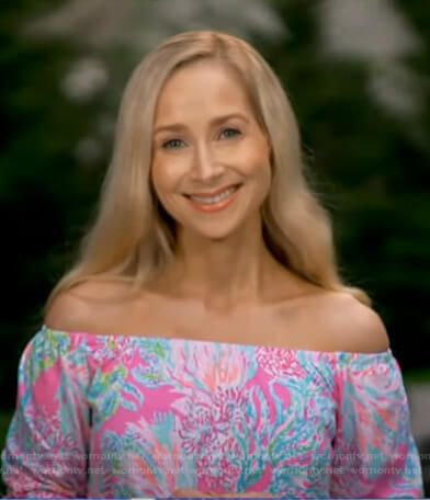 Dr. Whitney Bowe’s coral reef print off-shoulder top on Good Morning America