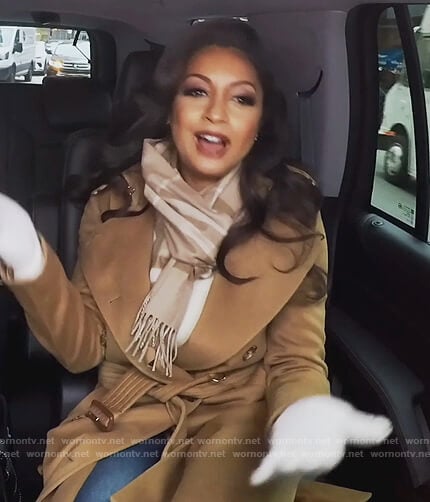 Ebony's beige trench coat on The Real Housewives of New York City