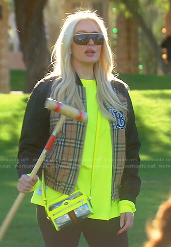 Erika beige plaid bomber jacket on The Real Housewives of Beverly Hills