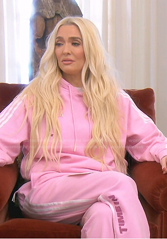 Erika's pink side striped hoodie and jogger pants on The Real Housewives of Beverly Hills