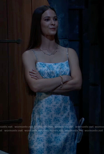 Esme's blue floral print mini dress on General Hospital