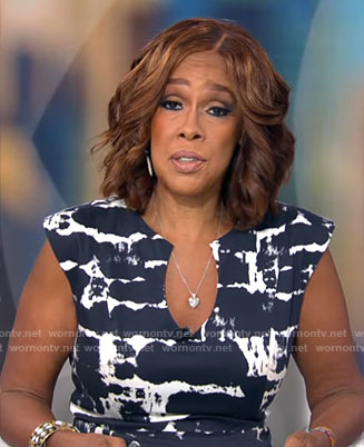 Gayle King's black and white abstract print dress on CBS This Morning