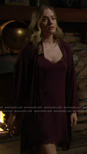 Hope's burgundy slip and robe on The Bold and the Beautiful