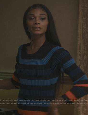 Imani's blue stripe ribbed dress on The Chi