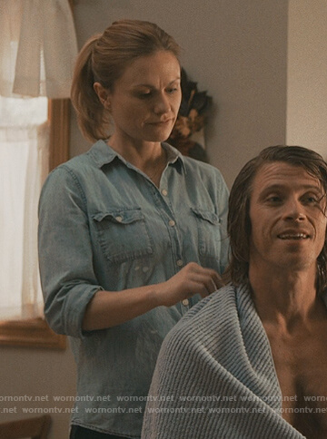 Isabelle's chambray shirt on Modern Love