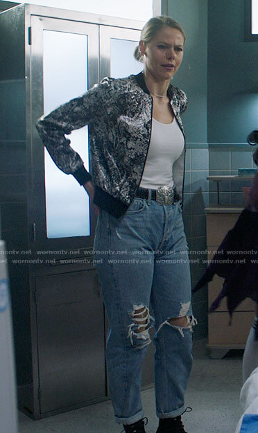 Isobel's sequin bomber jacket on Roswell New Mexico