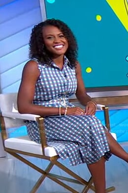 Janai's blue check belted dress on Good Morning America