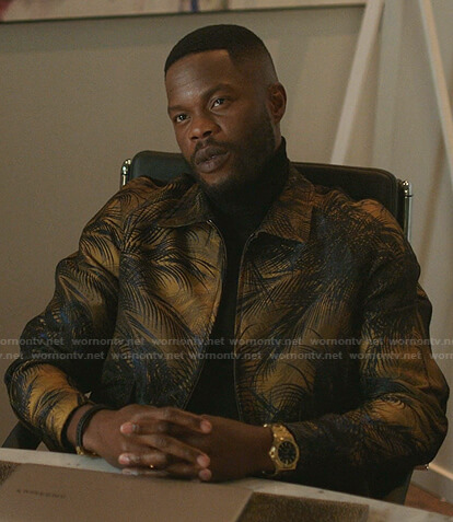 Jeff's palm tree print bomber jacket on Dynasty