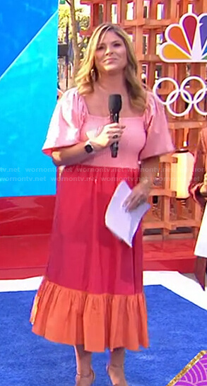 Jenna's pink, red and orange colorblock dress on Today