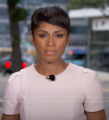 Jericka’s pink short sleeve dress on CBS Evening News