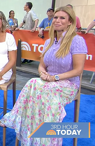 Jill's lilac cable knit polo top and floral skirt on Today