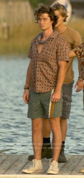 John B's beige printed button down on Outer Banks