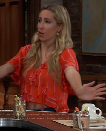 Josslyn's red stripe ruffle top on General Hospital