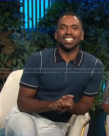 Justin's navy contrast trim polo shirt on E! News Daily Pop