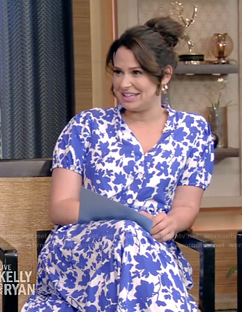 Katie Lowes's blue and white floral dress on Live with Kelly and Ryan