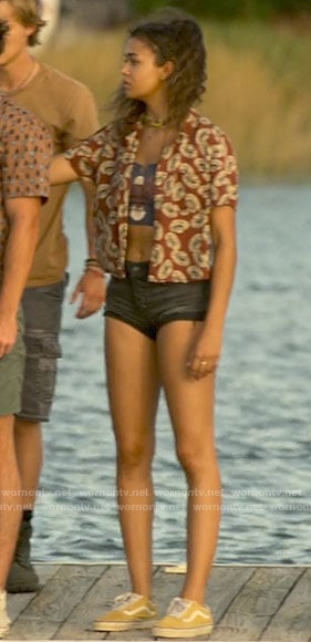 Kiara's brown printed shirt on Outer Banks