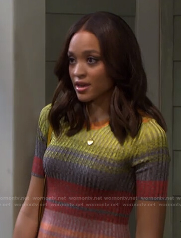 Lani's multicolor striped ribbed dress on Days of our Lives