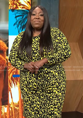 Loni's yellow leopard print dress on E! News Daily Pop