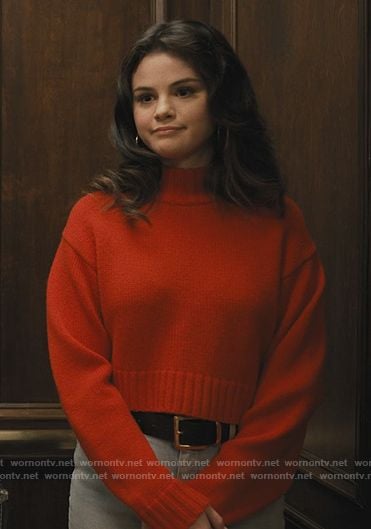 Mabel's red cropped sweater on Only Murders in the Building