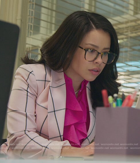 Mariana's pink windowpane blazer on Good Trouble