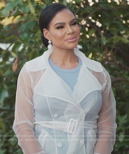 Mia's light blue sheer trench coat on The Real Housewives of Potomac