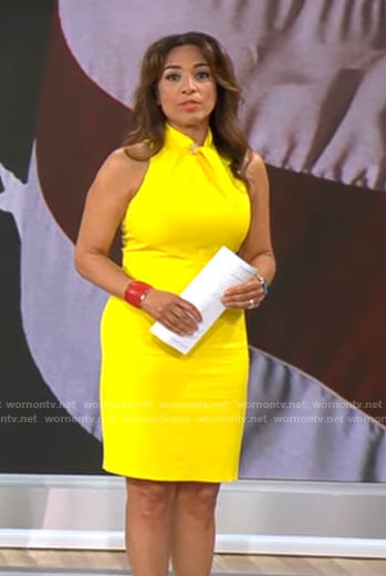 Michelle Miller's yellow twist neck dress on CBS This Morning