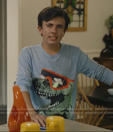 Mike's blue T-Rex graphic tee on Stargirl