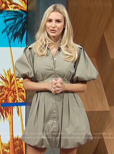 Morgan's gray puff sleeve dress on E! News Daily Pop