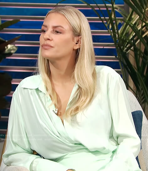 Morgan's green wrap mini dress on E! News Daily Pop