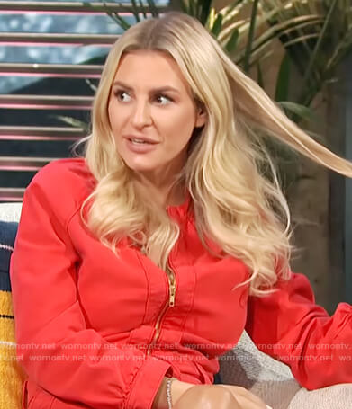 Morgan's red denim romper on E! News Daily Pop