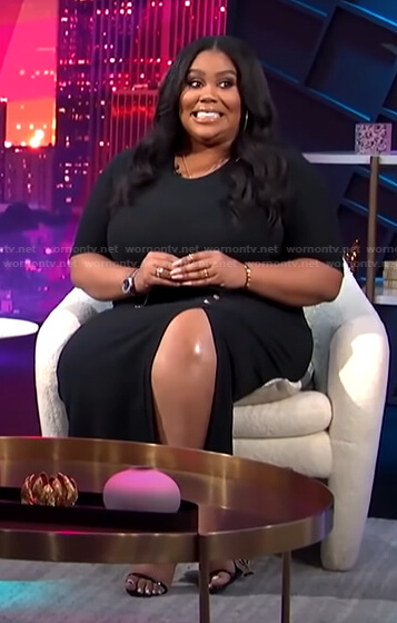 Nina's black button detail dress on E! News Nightly Pop