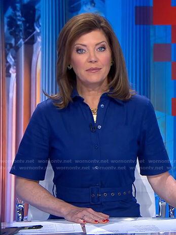 Norah's blue belted jumpsuit on CBS Evening News