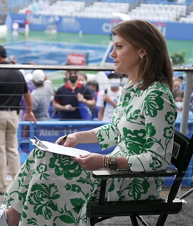 Norah's white and green floral dress on CBS Evening News