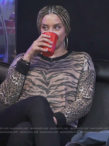 Robyn's mixed leopard print sweater on The Real Housewives of Potomac