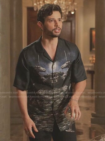 Sam's black unicorn print shirt on Dynasty