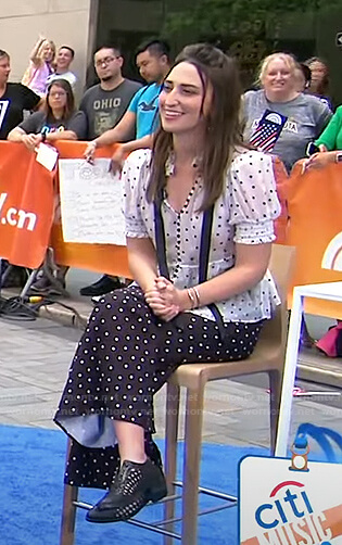 Sara Bareilles's white polka dot blouse and pants on Today