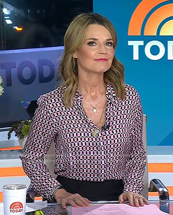 Savannah's pink geometric print blouse on Today