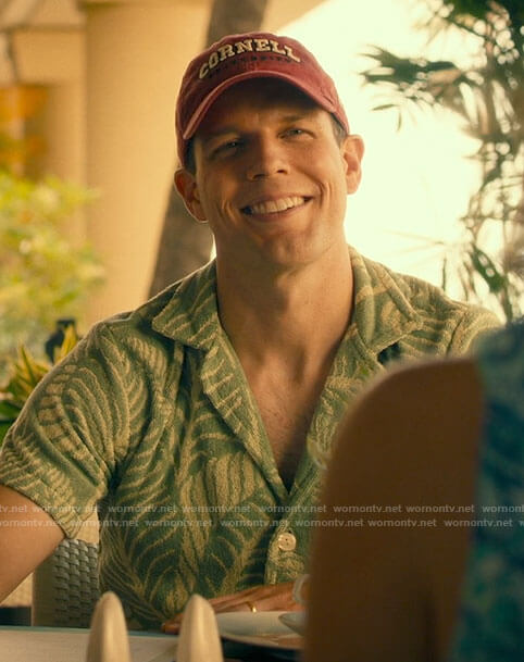 Shane's green leaf print toweling shirt on The White Lotus