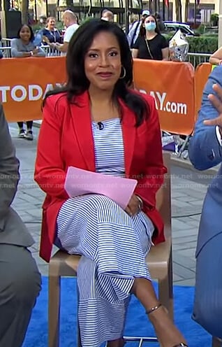 Sheinelle's blue striped jumpsuit on Today