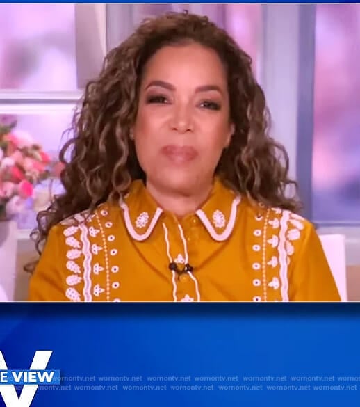 Sunny's yellow embroidered trim dress on The View